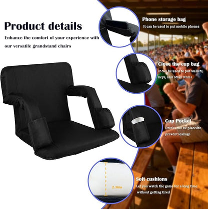 Anmiro Stadium Seats with Back Support Bleacher Chairs with Back and Extra Wide Cushion Thick Padded Bleacher Portable Reclining Seats for Football, Baseball and Basketball (Black, Medium)