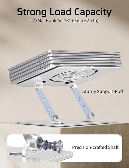 Axbima Aluminum Laptop Stand for Desk – Adjustable Ergonomic Laptop Riser, Foldable & Portable Holder Fit for MacBook & 10"-16" Laptops for Office, Home & Travel,Silver