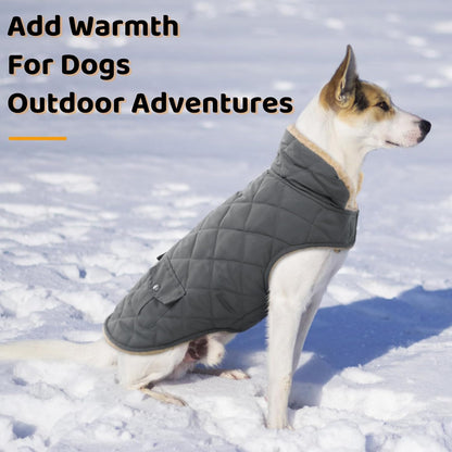 Queenmore Dog Winter Coat - Fleece Jacket, Waterproof Cold Weather Dog Clothes, Thick Warm Cotton Padding, Easy On Storage Pockets (Grey, Small)