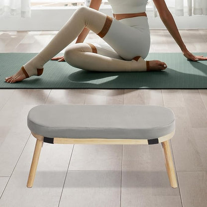 Meditation Bench, Portable Bamboo Meditation Bench Ergonomic Meditation Stool Comfortable Folding Kneeling Meditation Bench with Meditation Cushion for Longer Meditation (Gray)