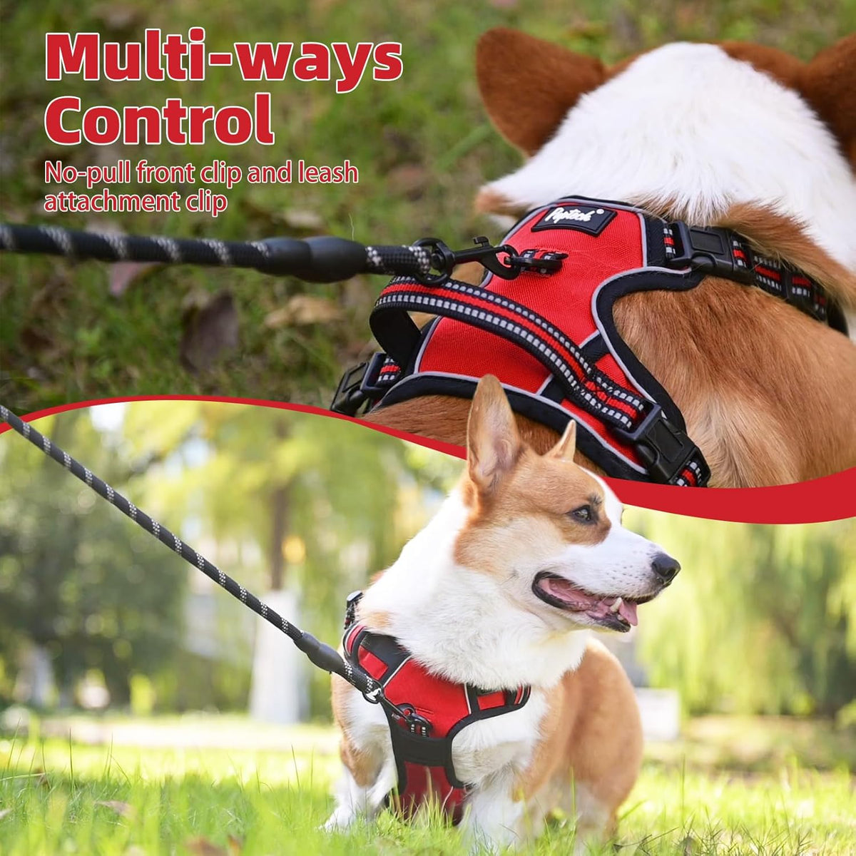 PUPTECK No Pull Dog Harness for Large, Adjustable Reflective Dog Harness with Handle Easy Control, Comfortable Soft Padded Pet Vest Harness for Extra Large Dogs, Red XL