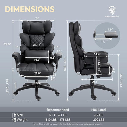 Dowinx Big and Tall Office Chair with Pocket Springs Cushion,High Back Computer Gaming Chairs with Adjustable Armrests,Executive Desk Chairs with Lumbar Support and Footrest,PU Leather-Black