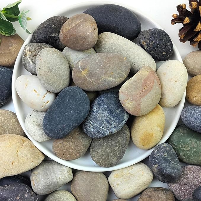 YISZM 40lbs Natural River Rocks, 1-2" Premium Pebbles for Garden and Landscape Design, Hand-Picked Smooth Stones for Fish Tank, Flower Pots, Indoor Water Fountains, Pathways, Backyard