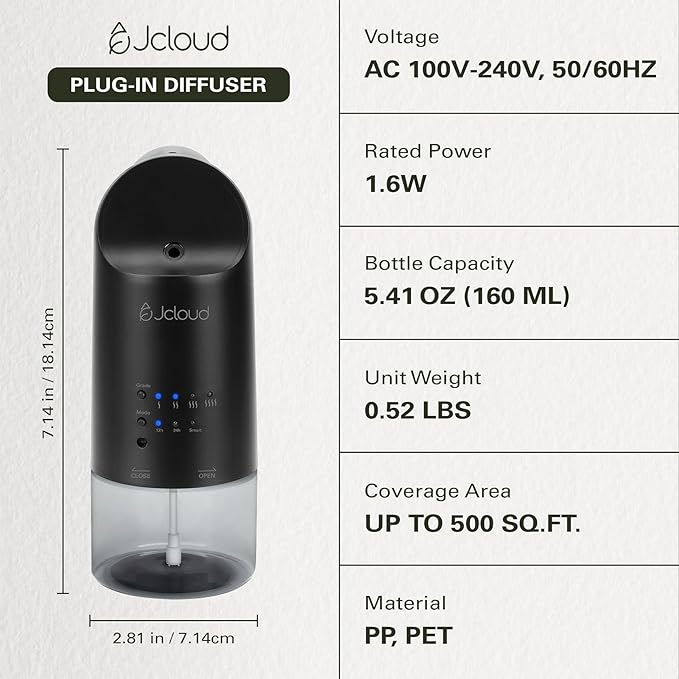 JCLOUD Plug in Diffuser for Essential Oils, Waterless Scent Diffuser Cover Up