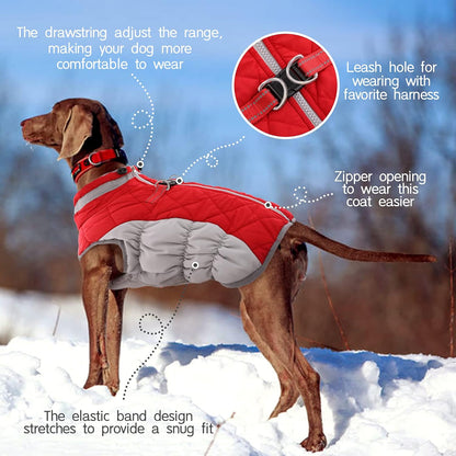 FUAMEY Dog Coat for Medium Dogs,Waterproof Dog Winter Jacket with Harness Built in Puppy Cold Weather Coats Reflective Pet Vest with Zipper Warm Fleece Dogs Snowsuit Windproof Red M