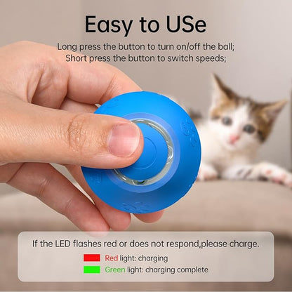 Interactive Cat Toy Ball- 2025 Smart Rolling Cat Toy with Shiny Tail, Motion Activated Boredom Relief for Indoor Cats, USB Rechargeable & Obstacle Avoidance