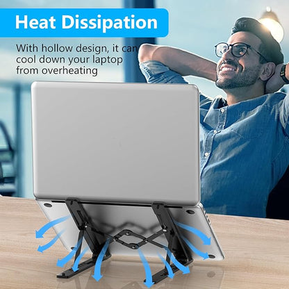 Gogoonike Adjustable Laptop Stand, Portable Laptop Riser for Desk, ABS+Silicone Foldable Ventilated Cooling Notebook Holder Stand for 10-15.6” Laptops, Tablets