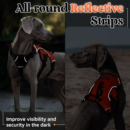 rabbitgoo Escape Proof Dog Harness for Large, No Pull with Lift Handle | No Escape, Full Soft Padded, Reflective Adjustable Vest, Leash Clip for Walking Hiking Training, Orange, Large