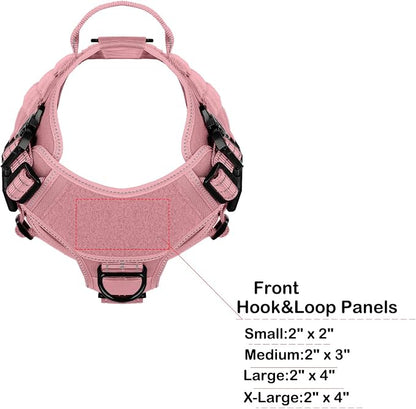 ICEFANG Tactical Dog Harness,for X-Large Dogs,Reflective No Pull Dog Vest | with Control Handle, Adjustable,Front Hook,2 Leash Clips,No Choke,Soft Padded,MOLLE Panel,Pink,X-Large