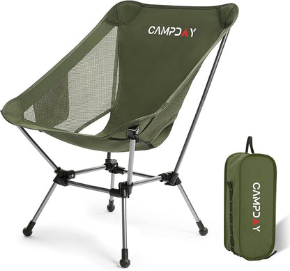 Campday Camping Chair Portable Hiking Ultralight Backpacking Small Lightweight Folding Chair for Outdoor Camp Hunting Beach Picnic Concert, Supports 330lbs (Green,1PCS)