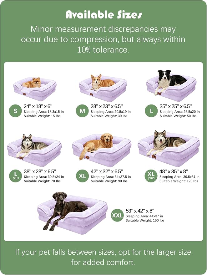 Spotted Play Orthopedic Dog Bed with Sides - Sofa Beds for Extra Large Dogs, Supportive Foam Pet Couch Bed with Washable Removable Cover, Waterproof Lining and Non-Slip Bottom, Purple - XL
