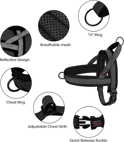 Didog No Pull Dog Harness with Breathable Mesh Padded, Full Reflective & Quick Fit Adjustable Vest Harness, Easy for Training Walking for Small & Medium and Large Dogs (Black, S:Chest 18-22")