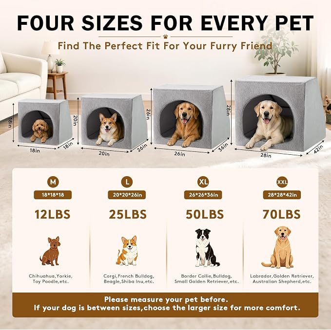 XXL Indoor Dog House for Large Dogs, Enclosed Dog Cave Bed | Washable Removable Cover, Spacious Pet House with Soft Cushion, Large Indoor Dog Bed for Big Dogs, 42" L x 28" W x 28" H