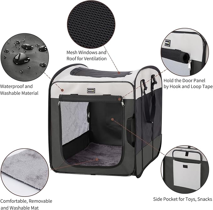 Dog Kennels and Crates for Medium Dogs, Portable Pop Up Indoor Pet Cage with Sturdy Wire Frame, Collapsible Travel Crate Soft Sided Cat Bag Escape Proof (Gray, 32.0" L x 21.0" W x 26.0" H)