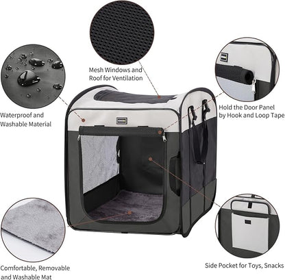 Dog Kennels and Crates for Medium Dogs, Portable Pop Up Indoor Pet Cage with Sturdy Wire Frame, Collapsible Travel Crate Soft Sided Cat Bag Escape Proof (Gray, 32.0" L x 21.0" W x 26.0" H)