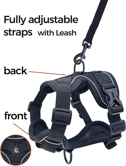 Cat Harness and Leash Set Escape Proof Tactical Small Kitten Harness Emotional Support Cat Vest, Black, S