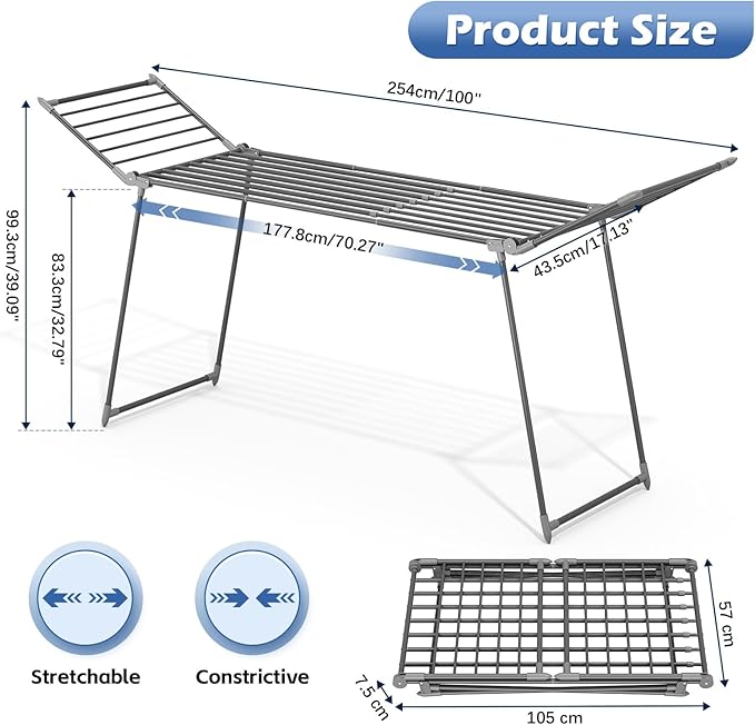 APEXCHASER Clothes Drying Rack Foldable, Large Drying Rack Clothing Retractable
