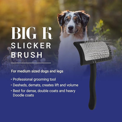 Chris Christensen Big K Dog Slicker Brush for Dogs (Goldendoodles, Labradoodles, Poodles), Groom Like a Professional, Fluff Detangle Style, Saves Time Energy, Black, Medium