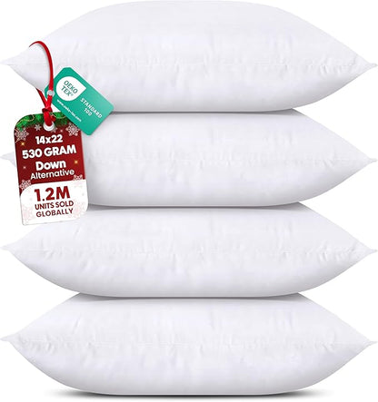 Utopia Bedding Throw Pillows (Set of 4, White) – 14 x 22 Inches Down Alternative Pillows for Bed, Sofa, and Couch - Fluffy Decorative Stuffer Pillow for Indoors & Outdoors