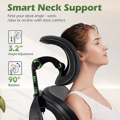 AreShark Office Chair Ergonomic Desk Chairs with Adjustable Lumbar Support& Headrest Hanger, High Back Breathable Mesh Chair with Wheels, Rolling Swivel Comfy Task Computer Chair for Home Work Gaming