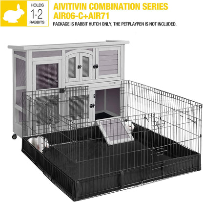 Aivituvin 47" Two Story Rabbit Hutch Bunny Cage with Wheels, Indoor Outdoor Guinea Pig Cage with 2 Deep No Leak Tray