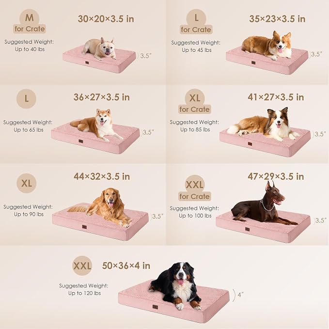 EHEYCIGA Orthopedic Dog Bed with Removable Washable Cover, Pink, 30x20 | Egg Crate Foam Support, Durable Oxford fabric, Non-Slip Bottom, Machine Washable, Soft Waterproof Plush Pet Bed Mat For Crate