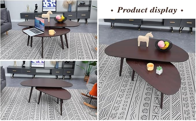 FIRMINANA Small Oval Coffee Table for Living Room,Mango Tabletop Mid Century Modern Coffee Table,Espresso,18.9" D x 33.47" W x 15.75" H