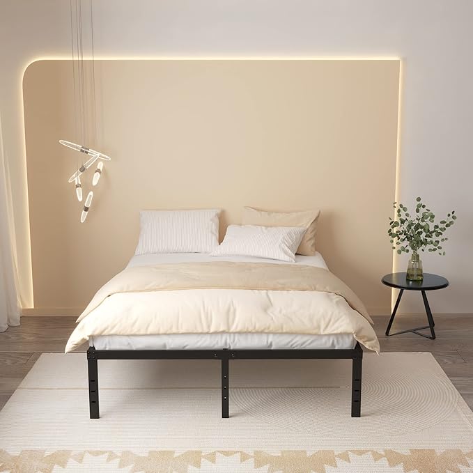 16 Inch Queen Bed Frame No Box Spring Needed, Heavy Duty Metal Queen Platform Bed Frame Support Up to 3000 lbs, Easy Assembly, Noise Free, Black
