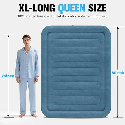 VOSSER Queen Air Mattress with Built-in Pump,Fast & Easy Inflation/Deflation Inflatable Mattress, Foldable Blow Up Mattress with Storage Bag, Inflatable Bed for Home, Camping & Guests
