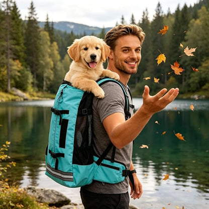 Big Dog Backpack Carrier, Green-L | Extra Large Pet Carrier for 66lbs Dogs, Fully Adjustable Water-Resistant Dog Travel Bag for Hiking Cycling Outdoor Adventures