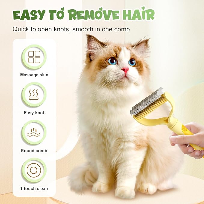 Double-Sided Pet Grooming Brush for Dogs and Cats, 2026 New Dog Deshedding Brush, Dematting Comb Removes Tangles Knots and Loose Fur, Ergonomic Pet Grooming Tool (Yellow*2)