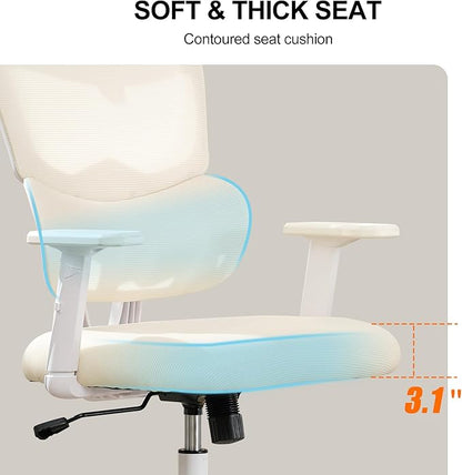 BOWTHY Ergonomic Office Chair,Home Mesh Office Desk Chairs,High Back Office Chair 330 LBS,Swivel Computer Chair with 2D Armrest,Adjustable Headrest,Lumbar Support,Rocking Function (Beige)