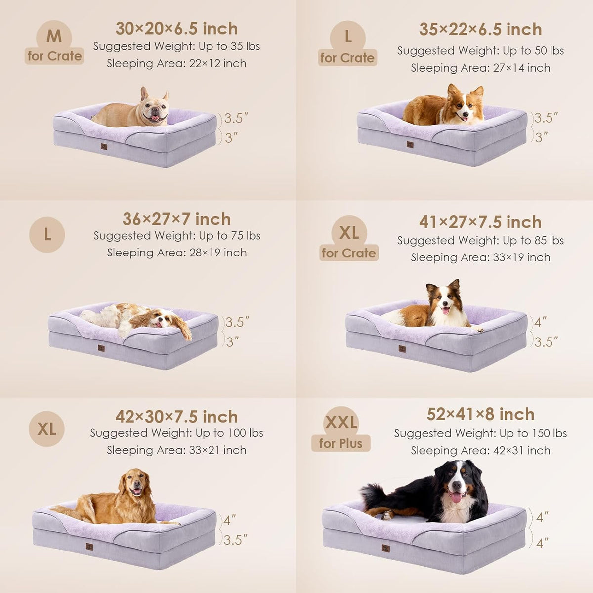 EHEYCIGA Memory Foam XL Dog Bed for XLarge Sized, Extra Large Orthopedic Dog Sofa with Sides and Waterproof Liner, Washable Bolster Pet Couch with Removable Cover, 42x30x7.5 Inch, Purple