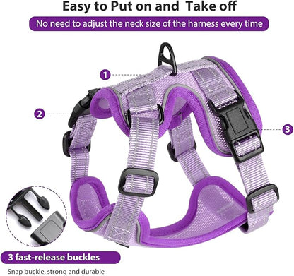 Rttochfy Cat Harness and Leash Set, Adjustable and Reflective Cat Vest, Escape Proof Kitten Harness, Easy to Put on with 3 Buckles for Cats Walking and Traveling (Purple, L)