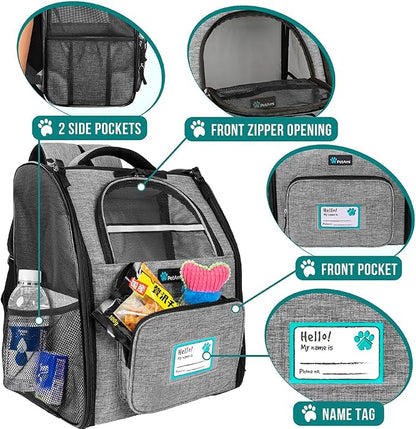 PetAmi Dog Backpack Carrier for Small Medium Dogs Large Cats up to 18 lbs, 2 Side Entry, Structured No-Collapse Frame, Airline Approved Ventilated Pet Backpack for Hiking Camping Travel, Grey