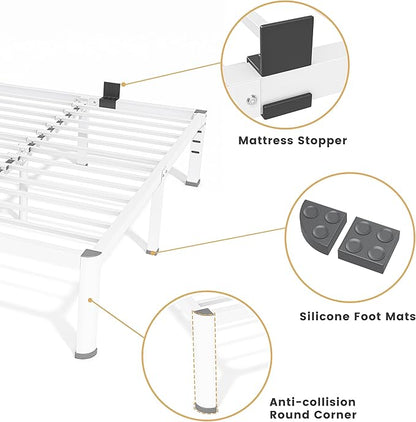 18 Inch Twin Size Metal Bed Frame with Round Corners, Storage Space Under High Bed Frame-Heavy Duty Steel Slats Support, Noise Free - Easy Assembly - No Box Spring Needed,White