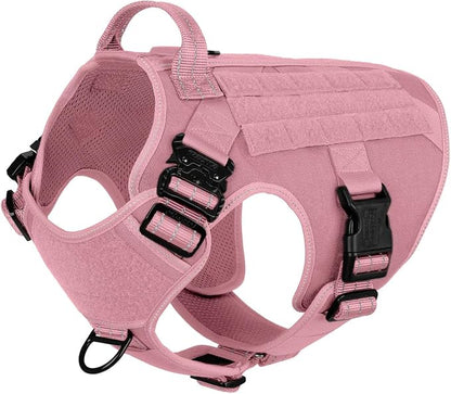 ICEFANG Tactical Dog Harness,for X-Large Dogs,Reflective No Pull Dog Vest | with Control Handle, Adjustable,Front Hook,2 Leash Clips,No Choke,Soft Padded,MOLLE Panel,Pink,X-Large