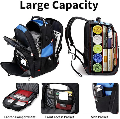 SHRRADOO Extra Large 50L Travel Laptop Backpack with combination lock, College High School Backpack Airline Approved Business Work Bag Fits 17 Inch Computer for Men Women
