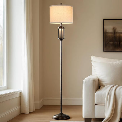 65'' Farmhouse Floor Lamp for Living Room with 2 Light Sources, Vintage Tall Standing Lamp with Frosted Acrylic Nightlight, Rustic Floor Light for Bedroom Office Corner, Bulbs Included