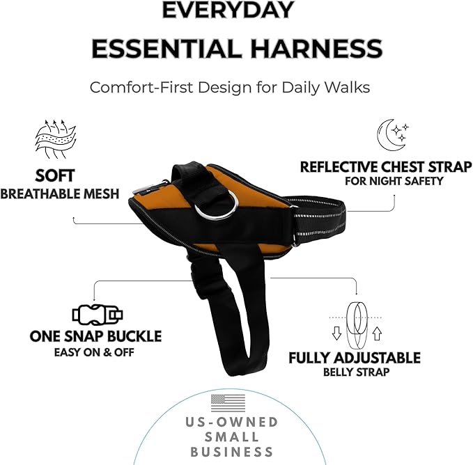 ShawnCo Essential Dog Harness, No-Pull Pet Vest (Sunset Orange,XL) | 3 Leash Clips, Easy On, No-Choke, Reflective, Adjustable Fit, Padded Comfort, Control Handle, For Small, Medium & Large Dogs