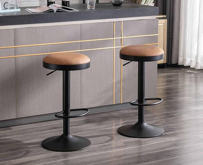 EALSON Modern Swivel Bar Stool Adjustable Counter Height Backless Barstools with Metal Base Leather Upholstered Round Bar Stool Chairs for Kitchen Island/Pub/Breakfast Bar, Brown 1PC