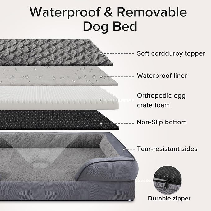 XXL Plus Orthopedic Dog Beds Large Sized, XL Washable Dog Sofa with Egg-Crate Foam, Waterproof Lining and Non-Skid Bottom