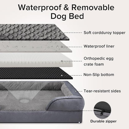 XXL Plus Orthopedic Dog Beds Large Sized, XL Washable Dog Sofa with Egg-Crate Foam, Waterproof Lining and Non-Skid Bottom
