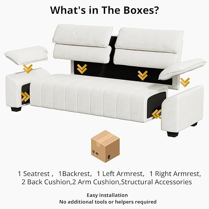 ANCTOR 82.7" Corduroy Sofa, Comfy Couch with Deep Seats, Modern 3 Seater, Oversized Loveseat for Living Room,Office,Apartment Lounge,Easy Assembly, Beige