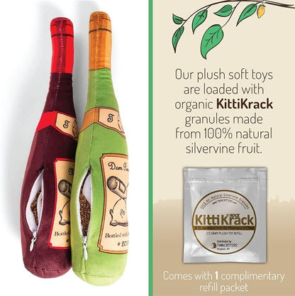 KittiLush 2-Pack Organic Silvervine Catnip Substitute Toys for Cats & Kittens | 100% All-Natural Wild Harvested Silvervine | 2 Refillable Wine Bottle Kicker Cat Toys