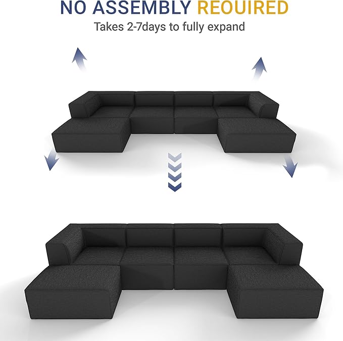 136" 6-Piece Sectional Sofa Modular Couches,L-U-Shaped with Chaise,for Living Room,Compressed Foam No Assembly,for Living Room (2xArmless Corner Ottoman) Fabric Chenille Dark Grey