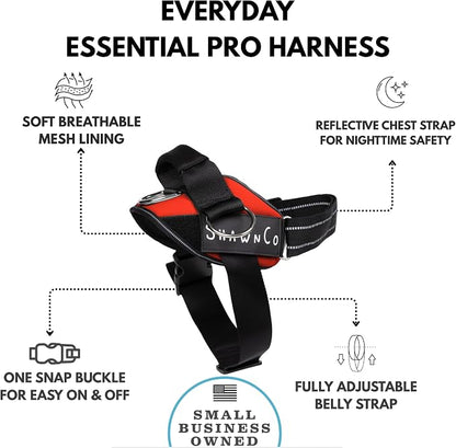 ShawnCo Essential Pro Dog Harness, No-Pull Pet Vest with 3 Leash Clips and Removable, Reflective Side Patches, Adjustable and Padded Harness for Small, Medium and Large Dogs (Mustang Red, M)