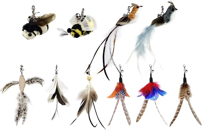 TTcat Cat Feather Toy Replacement Wand Refills, 10 Pcs Simulation Insects Bird Feathers