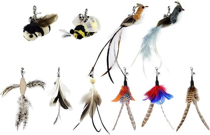 TTcat Cat Feather Toy Replacement Wand Refills, 10 Pcs Simulation Insects Bird Feathers