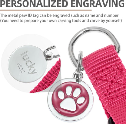 PUPTECK No Pull Dog Harness Soft Adjustable Basic Nylon Step in Puppy Vest Outdoor Walking with ID Tag and A-ir Tag Case, Hot Pink, M